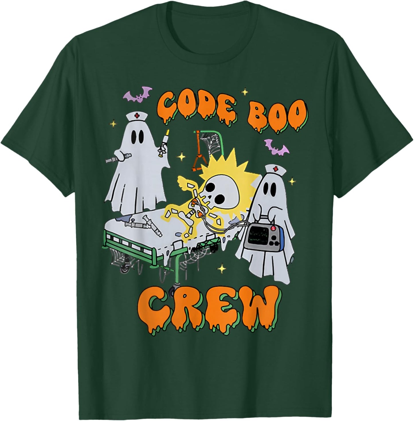 Code Boo Crew, Funny Ghost Nurse Halloween, Ghost ER Nurse T-Shirt - T-Shirt | Forest