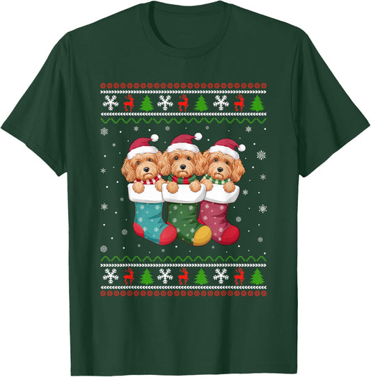 Ugly Xmas Sweater Cockapoo Dog In Christmas Socks T-Shirt - T-Shirt | Forest