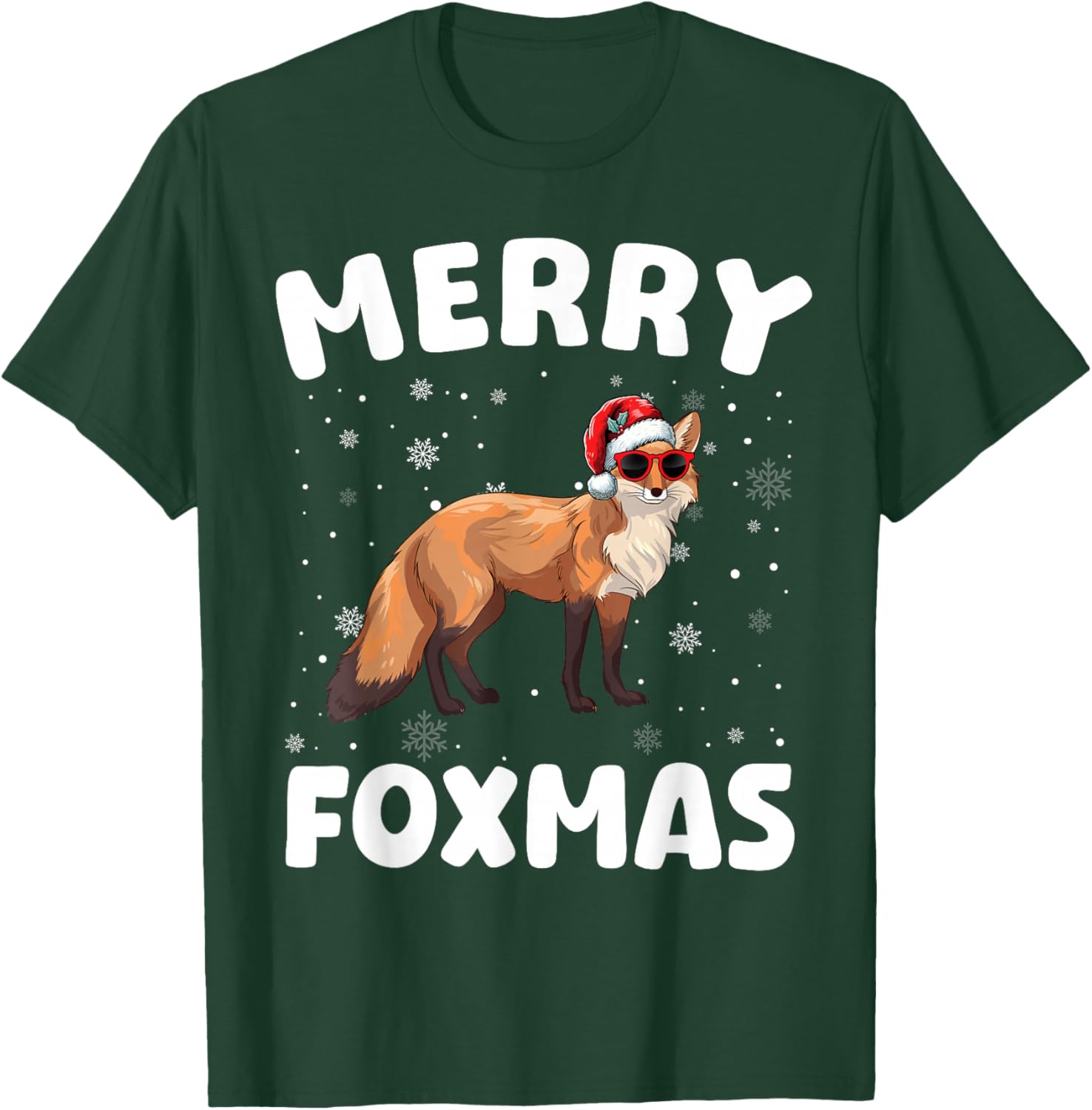 Merry Christmas Fox Merry Foxmas Funny Boy Girl Kids T-Shirt - T-Shirt | Forest