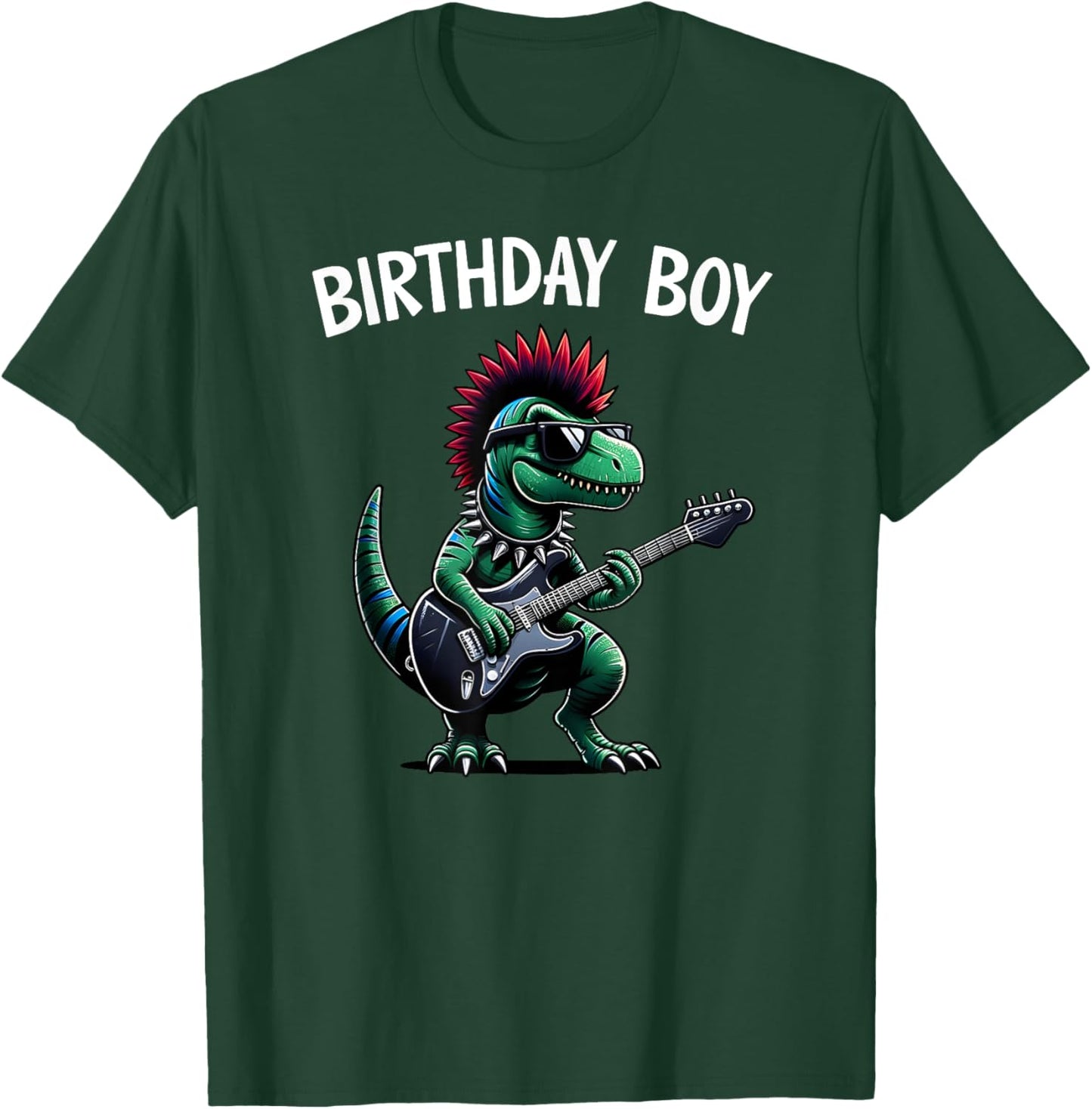 Kids Rock Birthday Boy, Punk Dinosaur, Rock'n Roll Dino Bday T-Shirt - T-Shirt | Forest