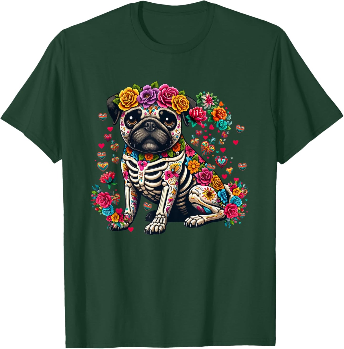 Pug Floral Skeleton Dia De Los Muertos Mexican Lover Owner T-Shirt - T-Shirt | Forest