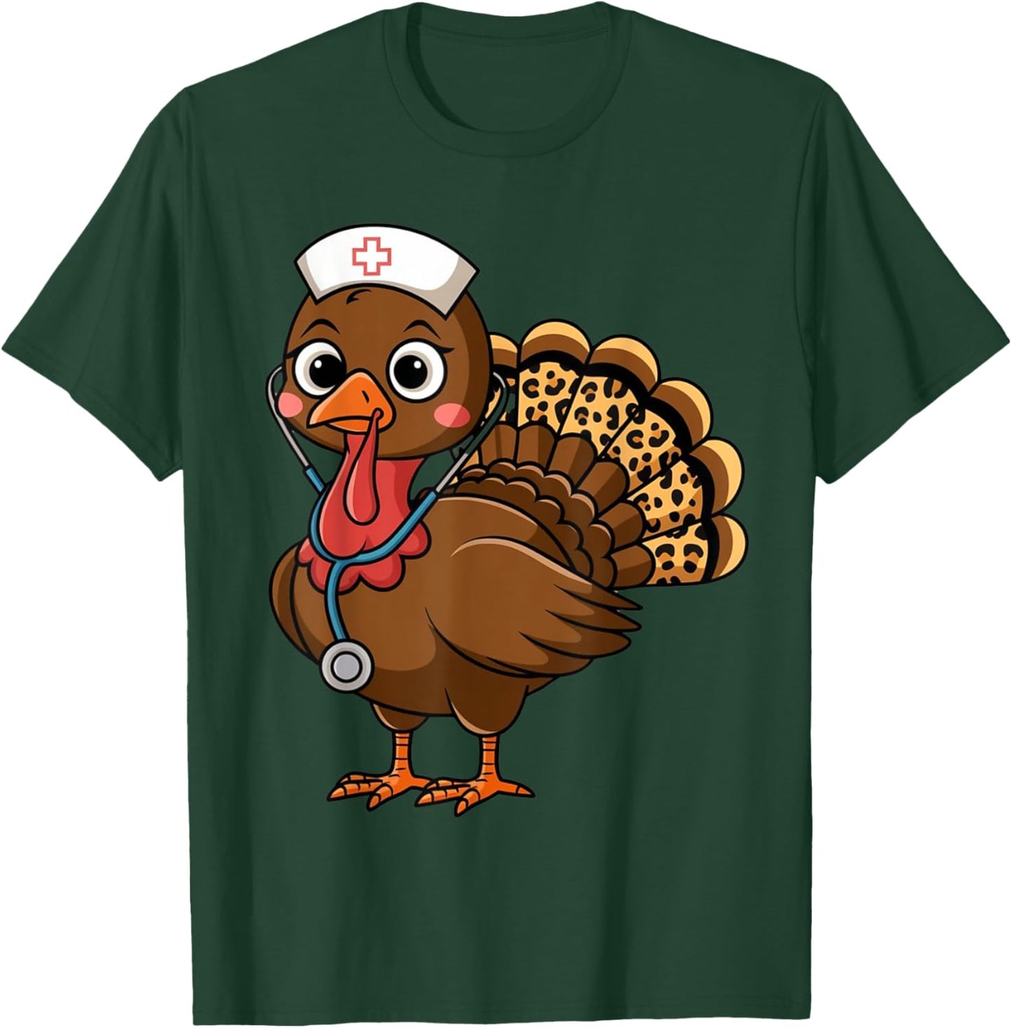 Turkey Nurse Stethoscope Thanksgiving Fall Scrub Top Women T-Shirt - T-Shirt | Forest