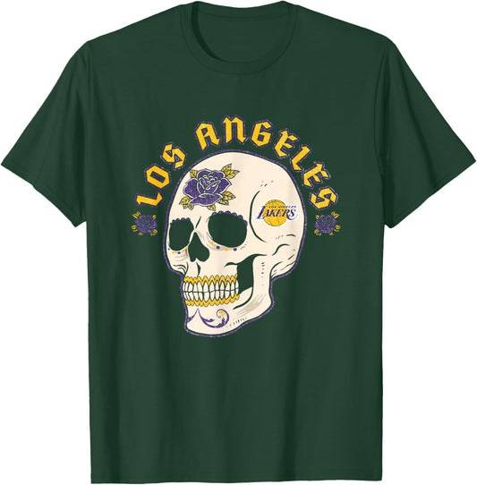 NBA Los Angeles Lakers Halloween Floral Skull T-Shirt - T-Shirt | Forest
