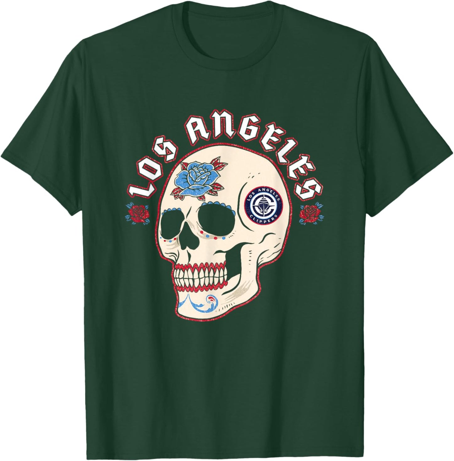 NBA Los Angeles Clippers Halloween Floral Skull T-Shirt - T-Shirt | Forest
