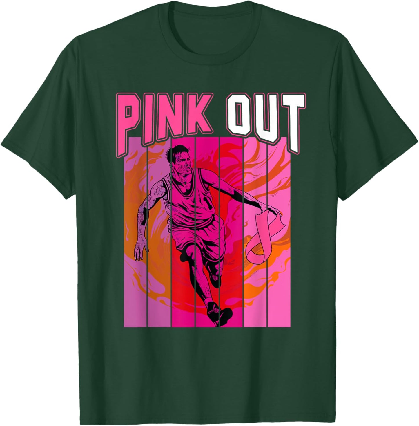 Retro Pink Out Breast Cancer Basketball Player & Pink Ribbon T-Shirt - T-Shirt | Forest