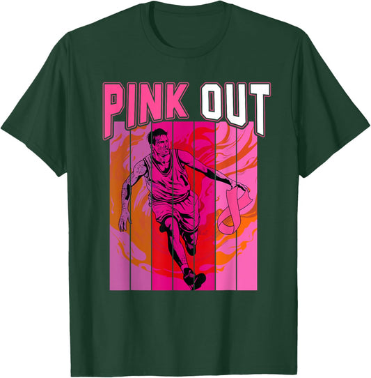Retro Pink Out Breast Cancer Basketball Player & Pink Ribbon T-Shirt - T-Shirt | Forest
