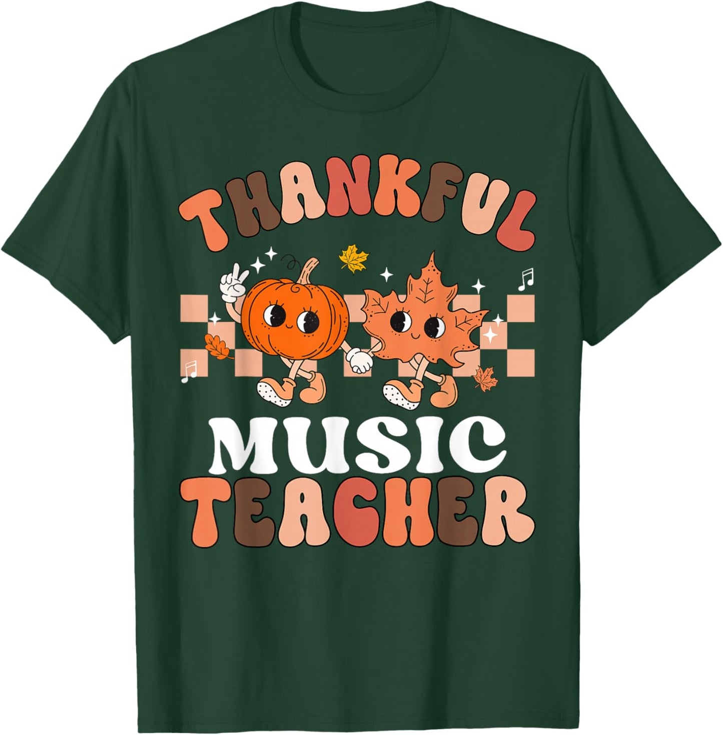 Retro Thankful Music Teacher Pumpkin Fall Thanksgiving T-Shirt - T-Shirt | Forest