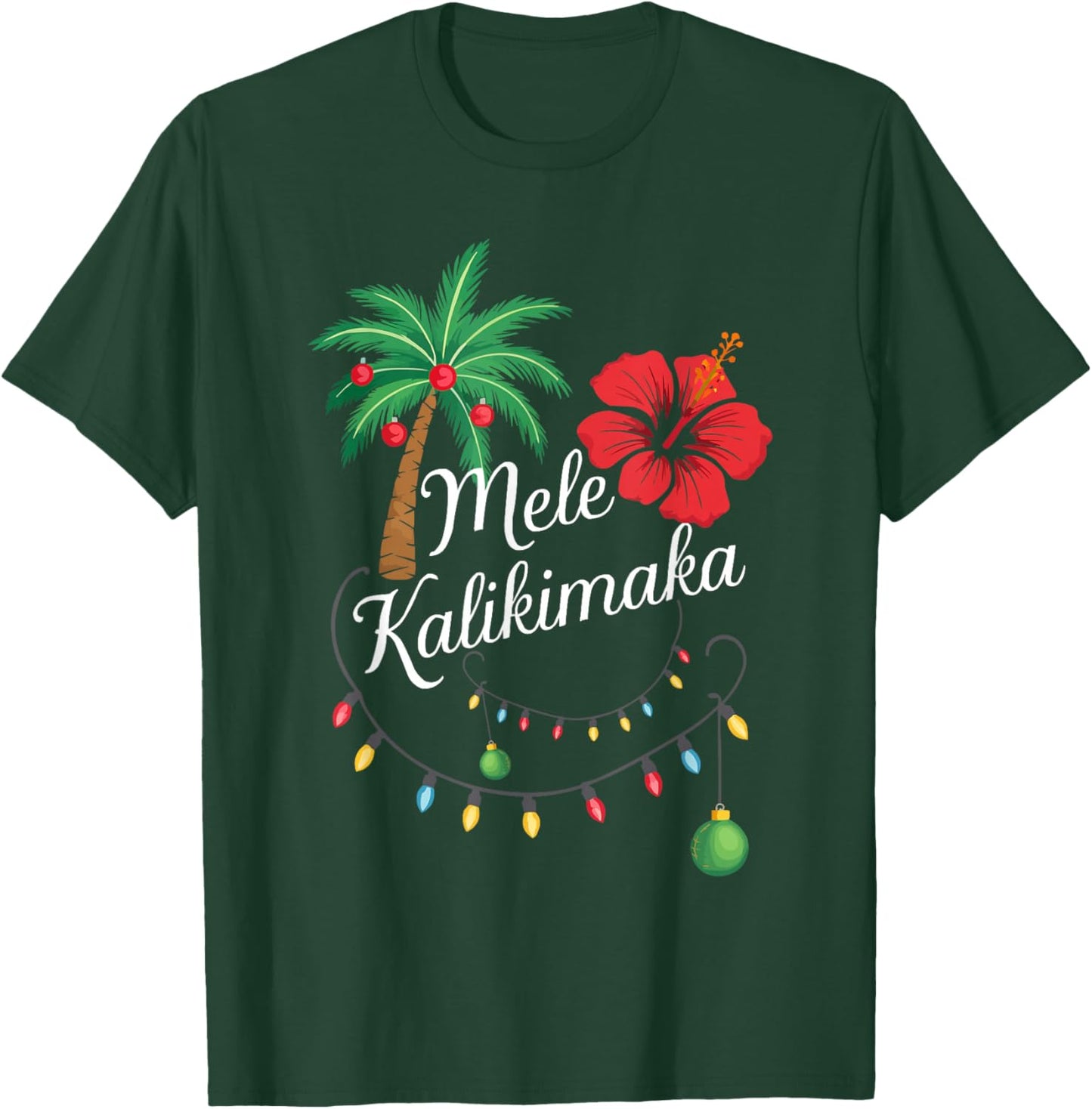 Mele Kalikimaka Hawaii Santa Hawaiian Merry Christmas Tree T-Shirt - T-Shirt | Forest