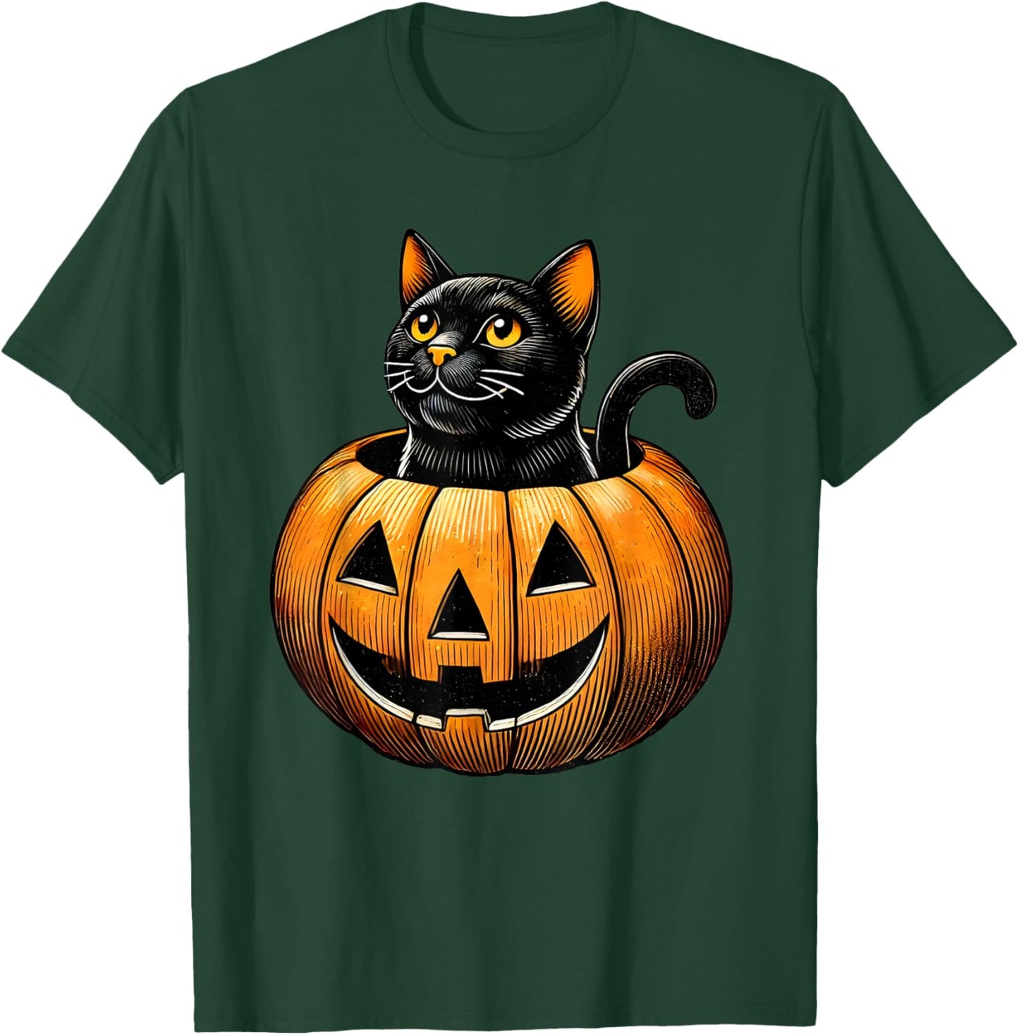 Retro Black Cat in Pumpkin Fun Halloween Costume Men Women Kids T-Shirt - T-Shirt | Forest