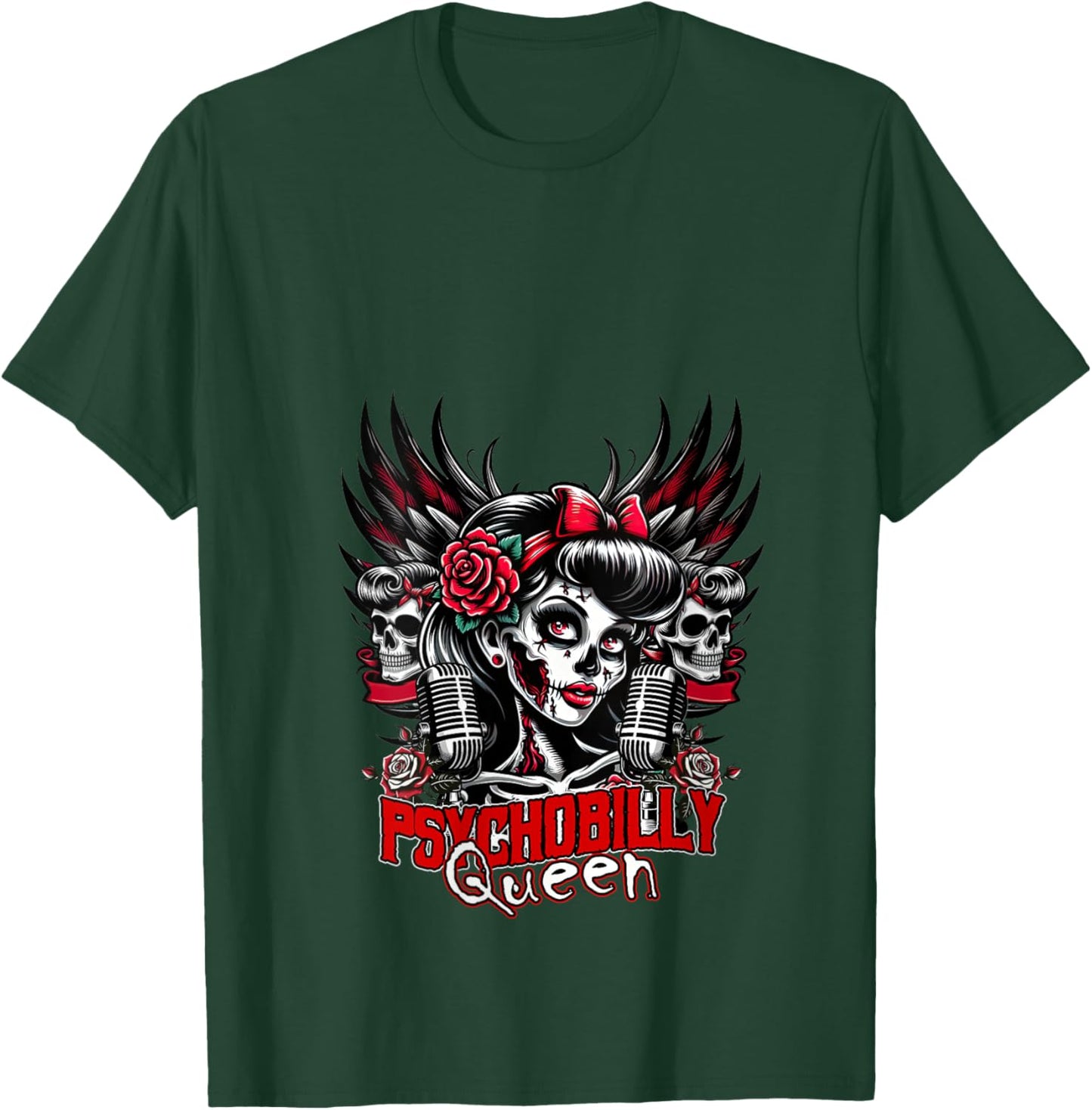 Psychobilly Queen Zombie Pin Up Girl Retro Rockabilly V-Neck T-Shirt - T-Shirt | Forest