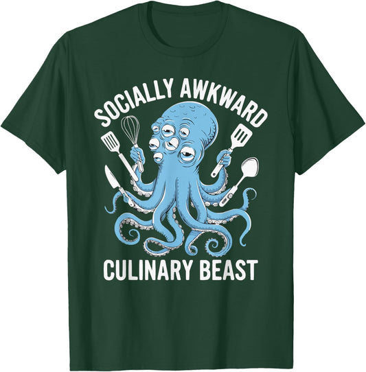 Socially Awkward Culinary Beast Funny Cooking Chef Octopus T-Shirt - T-Shirt | Forest