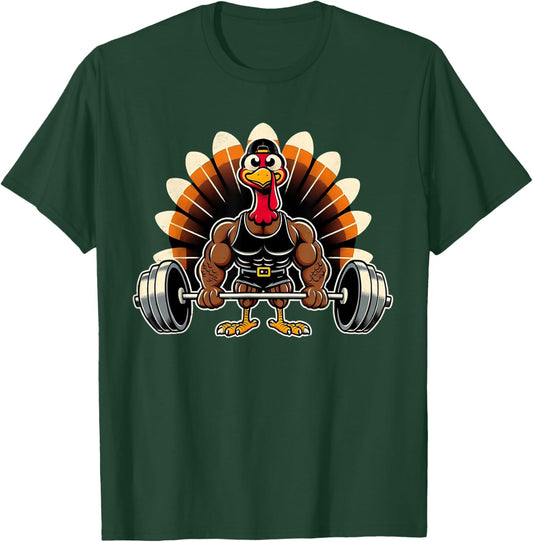 Thanksgiving Muscle Turkey Funny Leg Day Gym Body Builder T-Shirt - T-Shirt | Forest