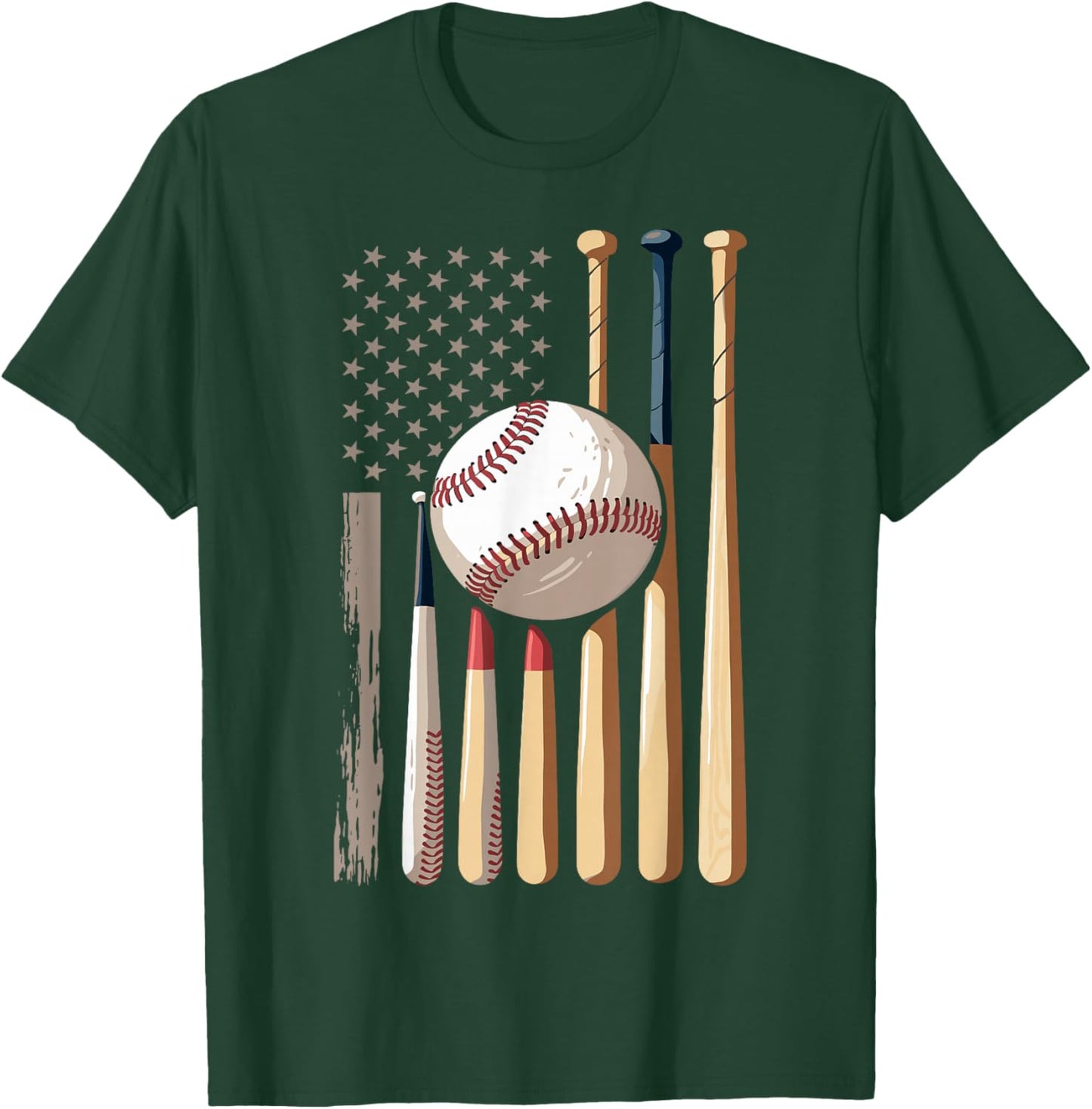Baseball American Flag T-Shirt - T-Shirt | Forest