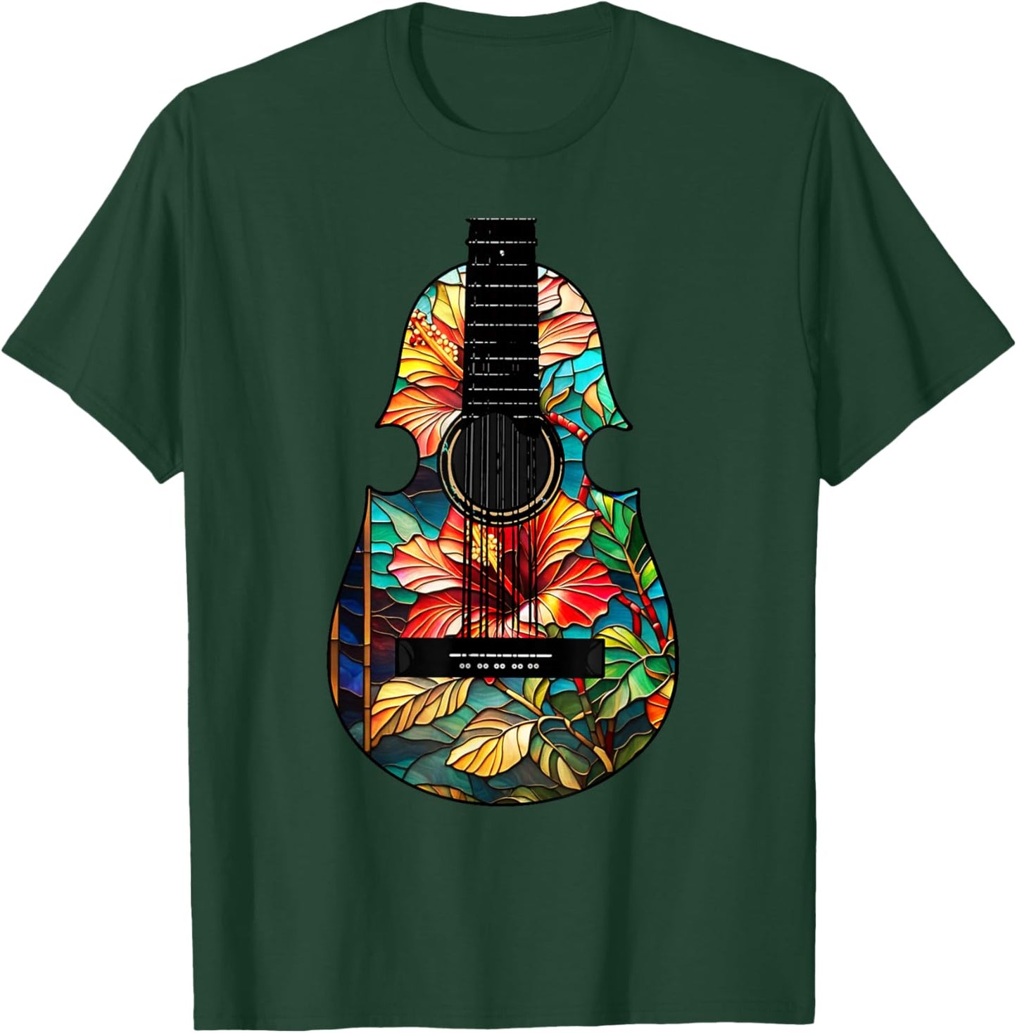 Puerto Rican Cuatro with Colorful Maga Flower T-Shirt - T-Shirt | Forest