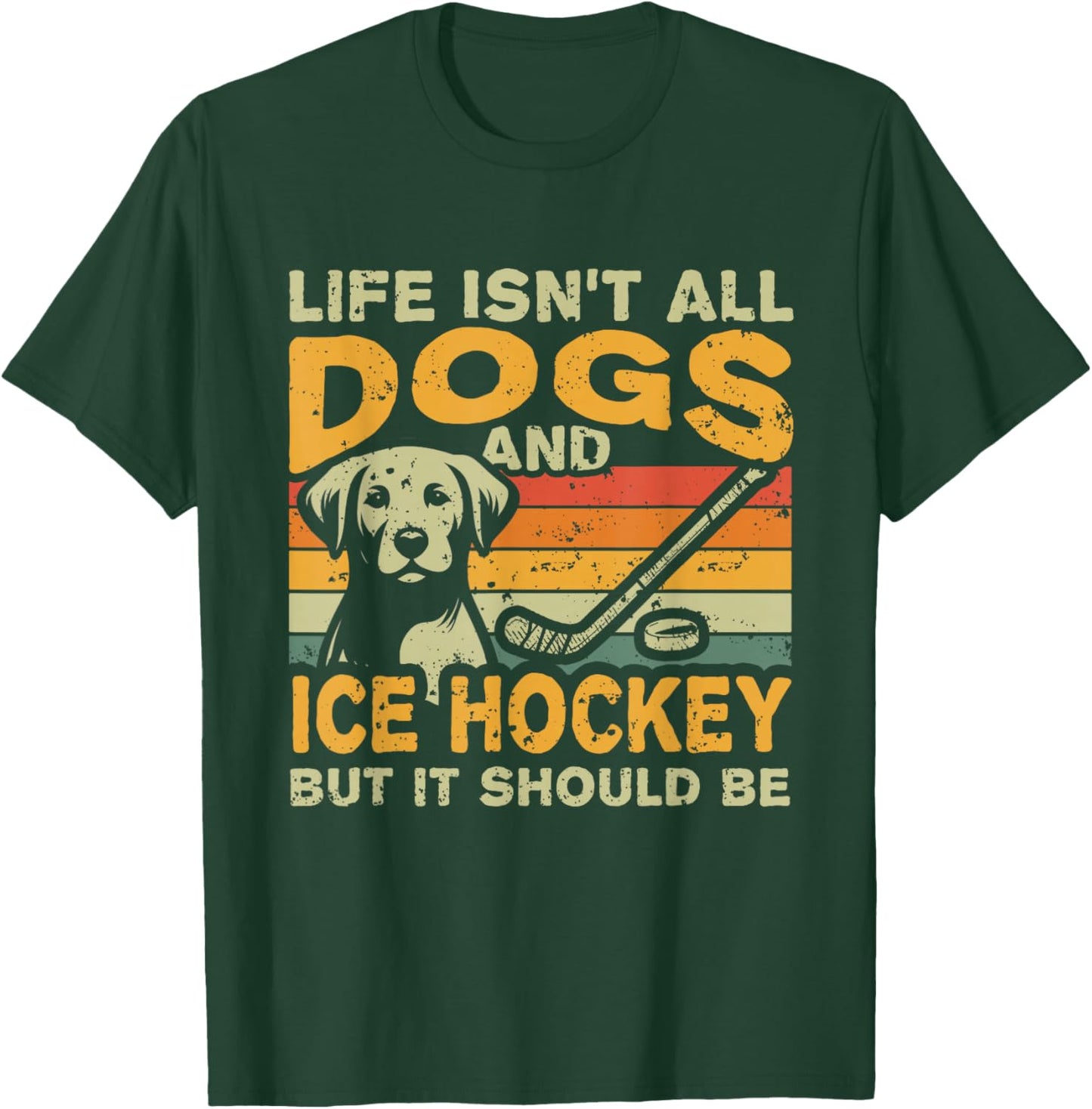 Adult Retro Themed Dog And Hockey Black Small T-Shirt - T-Shirt | Forest