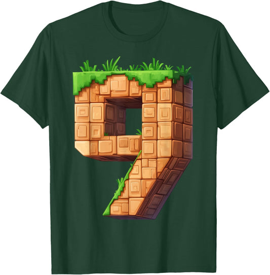 Fun 9th Birthday Number 9 Video Gamer Pixel Themed Bday Boys T-Shirt - T-Shirt | Forest