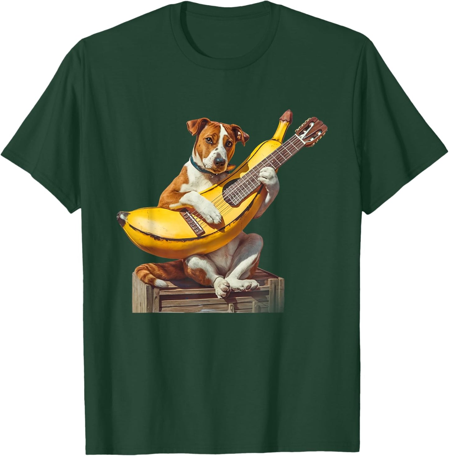 Retro Labrador Dog Playing Acoustic Guitar Banana Dog Lover Women Girls Kids T-Shirt - T-Shirt | Forest