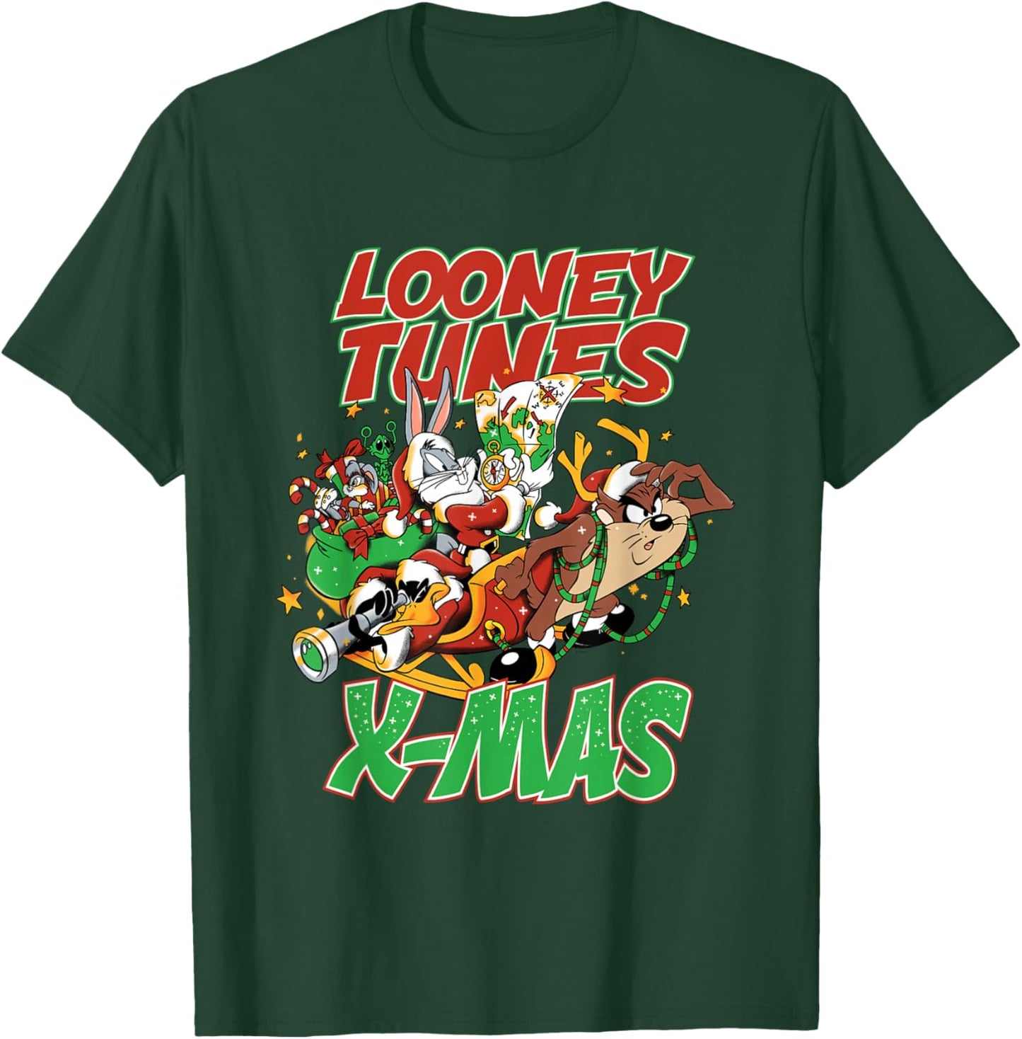 Christmas Looney Tunes Tax Reindeer Sleigh Bugs Daffy T-Shirt - T-Shirt | Forest