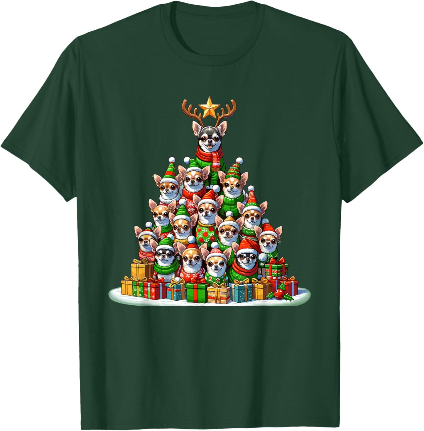 Christmas Tree Chihuahua Chihuahuas Chi T-Shirt - T-Shirt | Forest