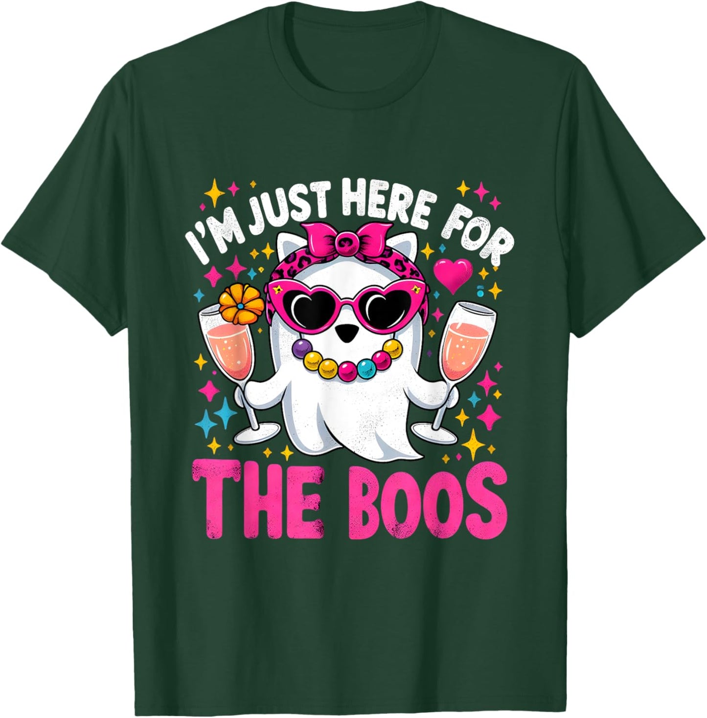 I'm Just Here For The Boos Funny Halloween Gifts Women Ghost T-Shirt - T-Shirt | Forest
