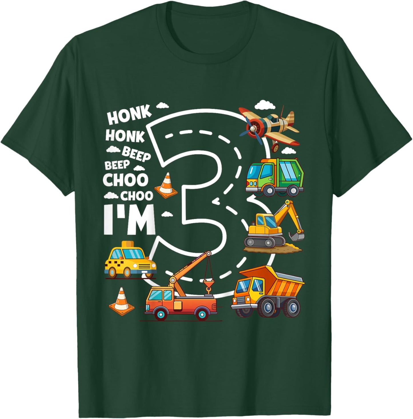 Kids 3 Year Old Transportation Birthday Boy 3rd Toddler Truck Car T-Shirt - T-Shirt | Forest