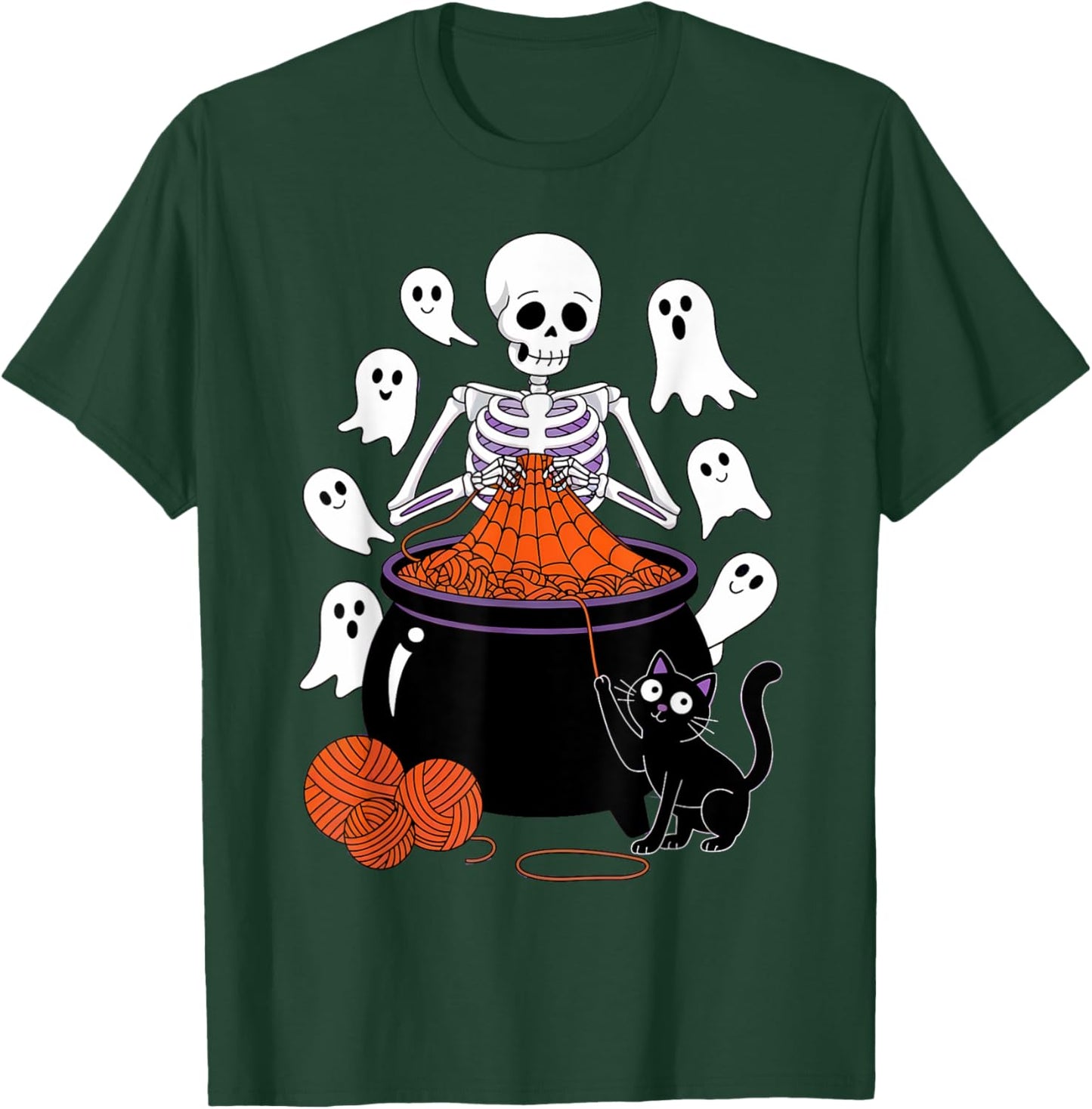 Crochet Halloween Skeleton Knitting Pumpkin Ghost Crocheter T-Shirt - T-Shirt | Forest