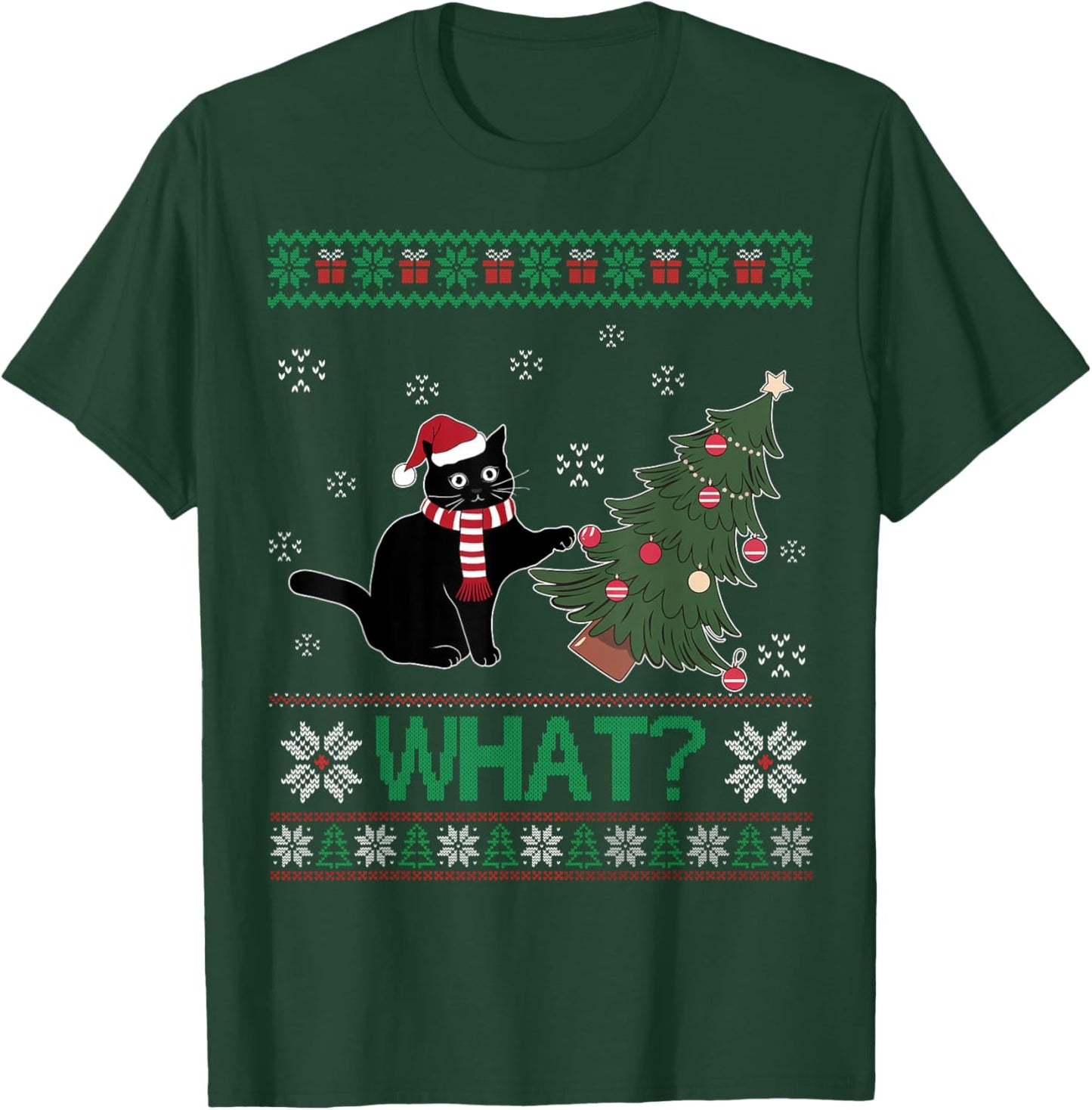 Black Cat What Pushing Christmas Tree Funny Cat Xmas Gifts Men Women Kids T-Shirt - T-Shirt | Forest