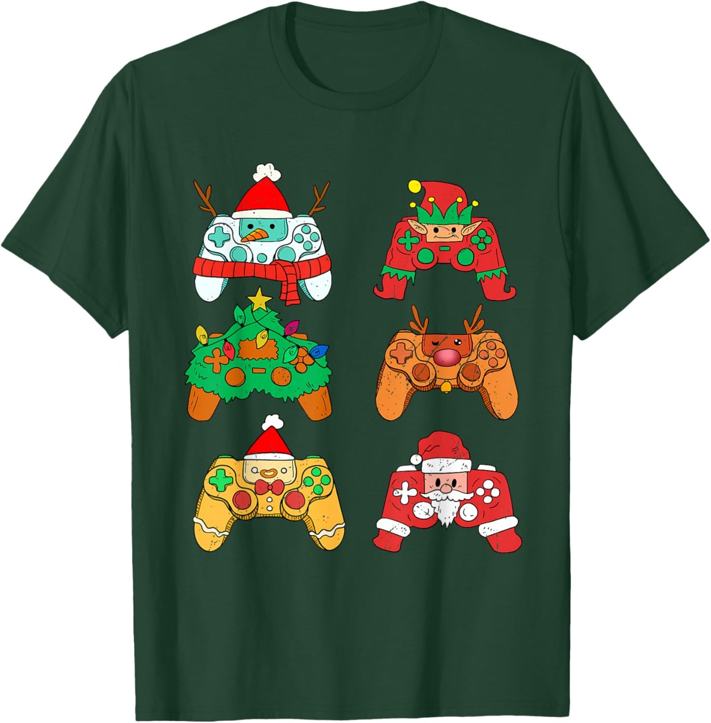 Video Game Christmas Santa Elf Gaming Controllers Gamer Boys T-Shirt - T-Shirt | Forest