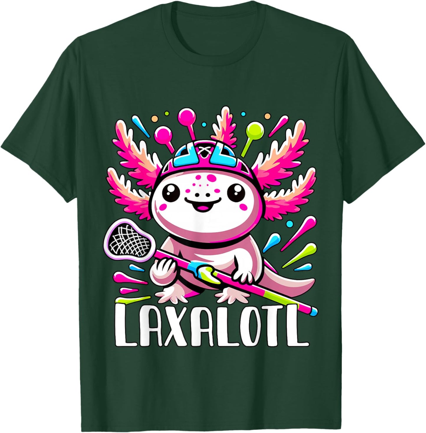 Laxalotl Axolotl Lacrosse Player T-Shirt - T-Shirt | Forest