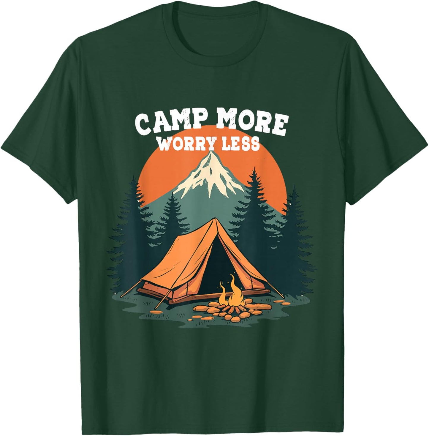 Camp More Worry Less Camping-themed Retro Design T-Shirt - T-Shirt | Forest