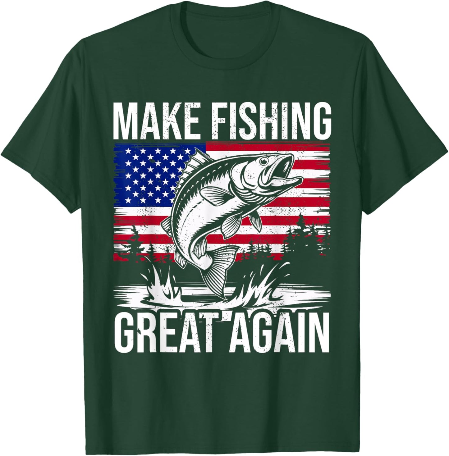 Funny Fishing & Trump Fisherman Gifts American Flag Red Wave T-Shirt - T-Shirt | Forest