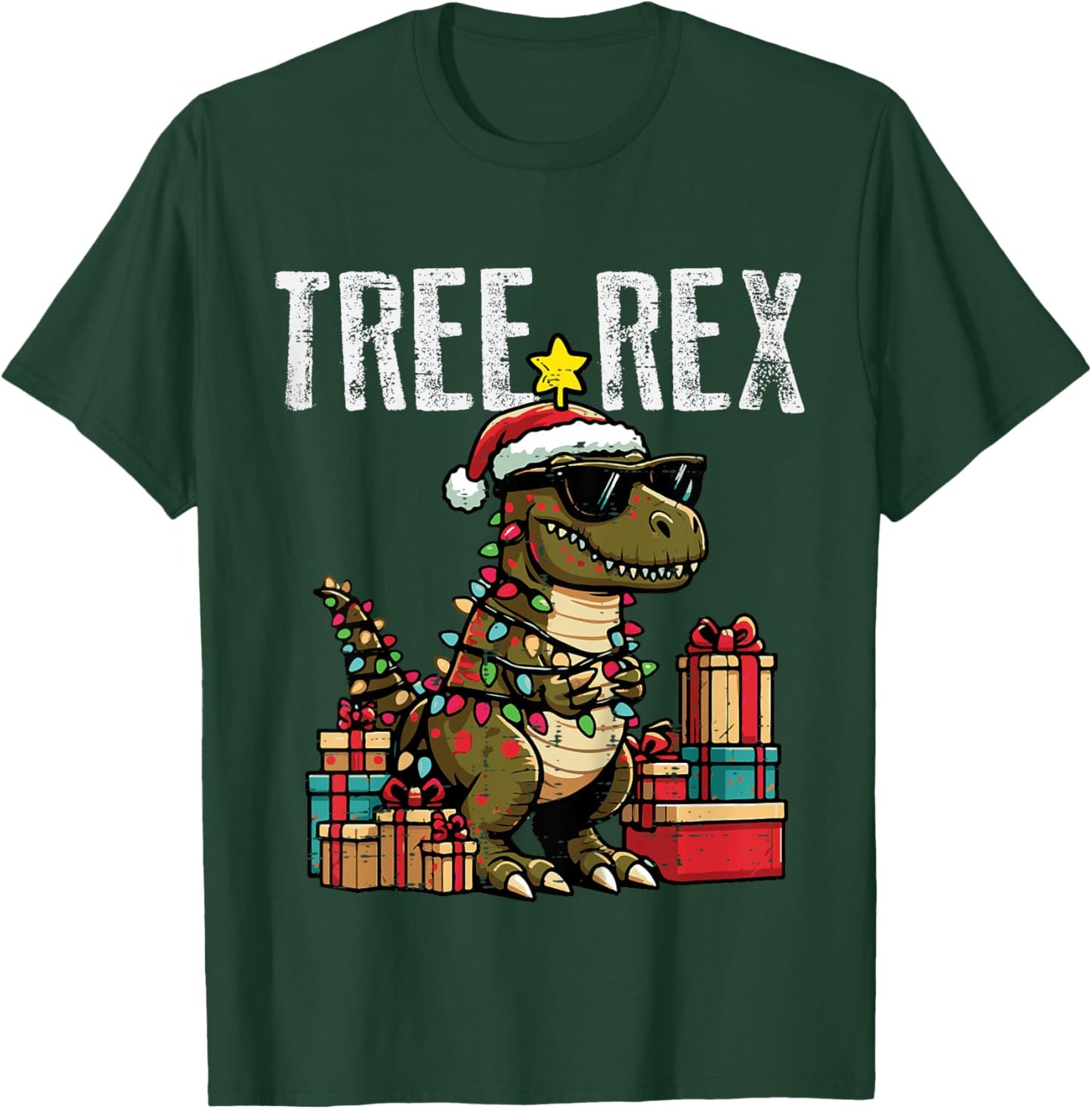 Kids Christmas Dinosaur Tree Rex Xmas Trex Toddler Boys Kid Youth T-Shirt - T-Shirt | Forest