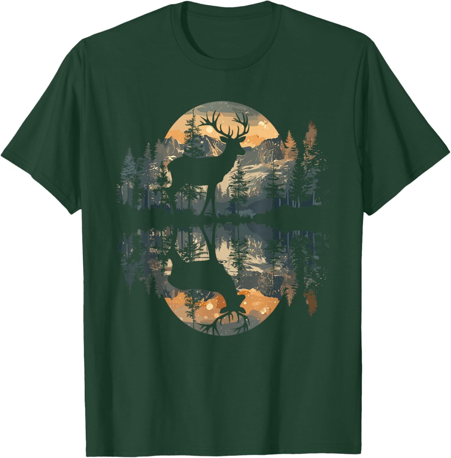 Whitetail Buck Deer Reflection Nature Wildlife Deer T-Shirt - T-Shirt | Forest