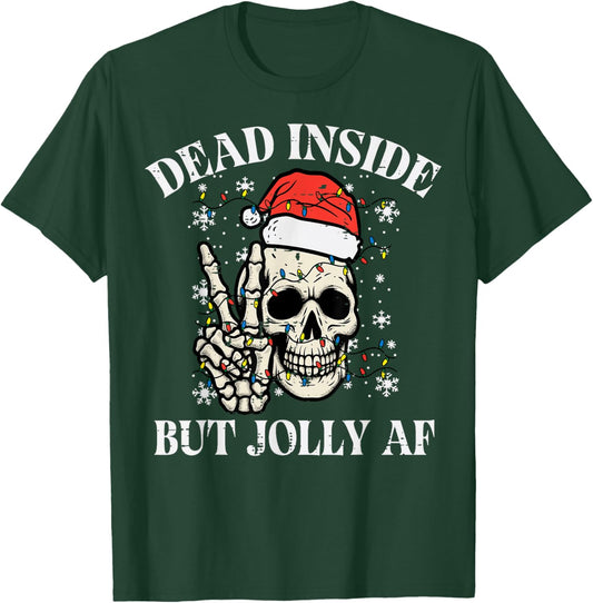 Christmas Skull Peace Dead Inside But Jolly Xmas Men Women T-Shirt - T-Shirt | Forest