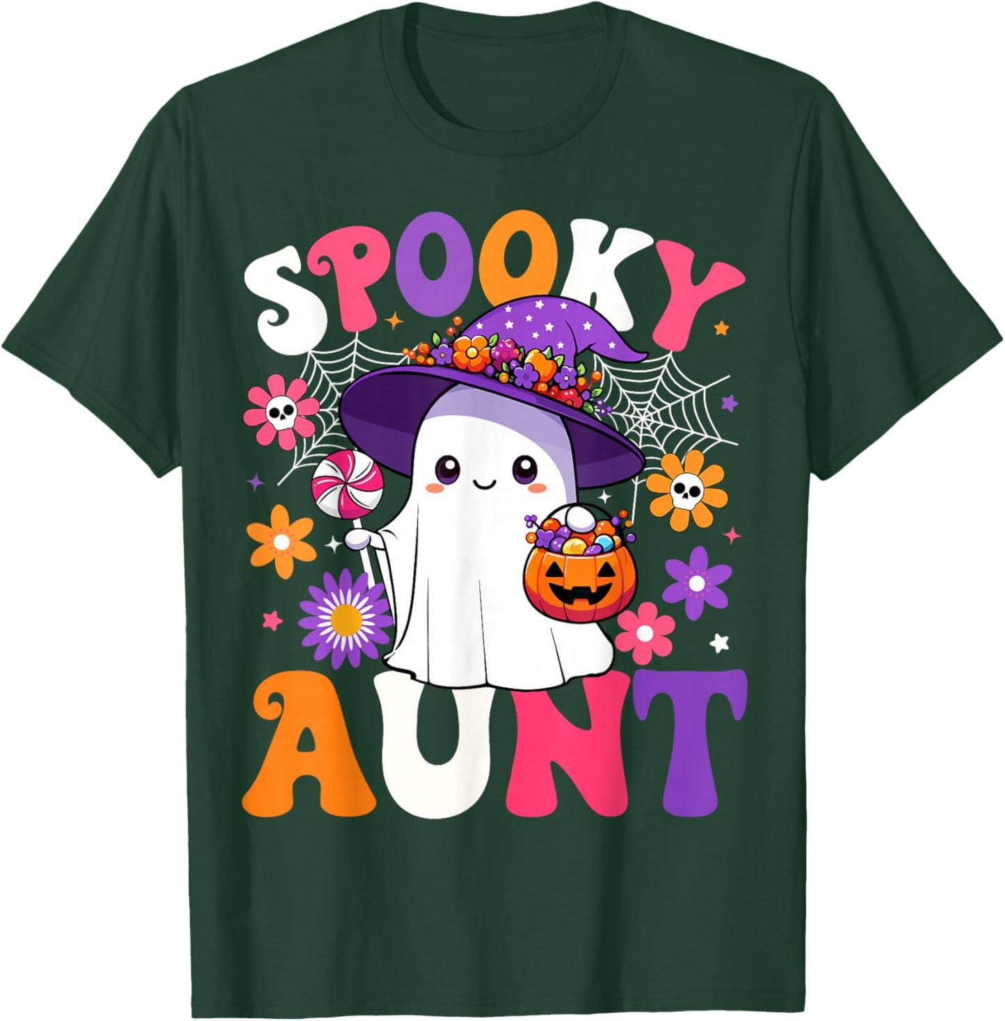 Groovy Spooky Aunt Halloween Ghost Pumpkin Halloween Auntie T-Shirt - T-Shirt | Forest