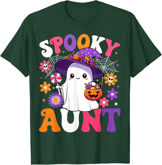 Groovy Spooky Aunt Halloween Ghost Pumpkin Halloween Auntie T-Shirt - T-Shirt | Forest