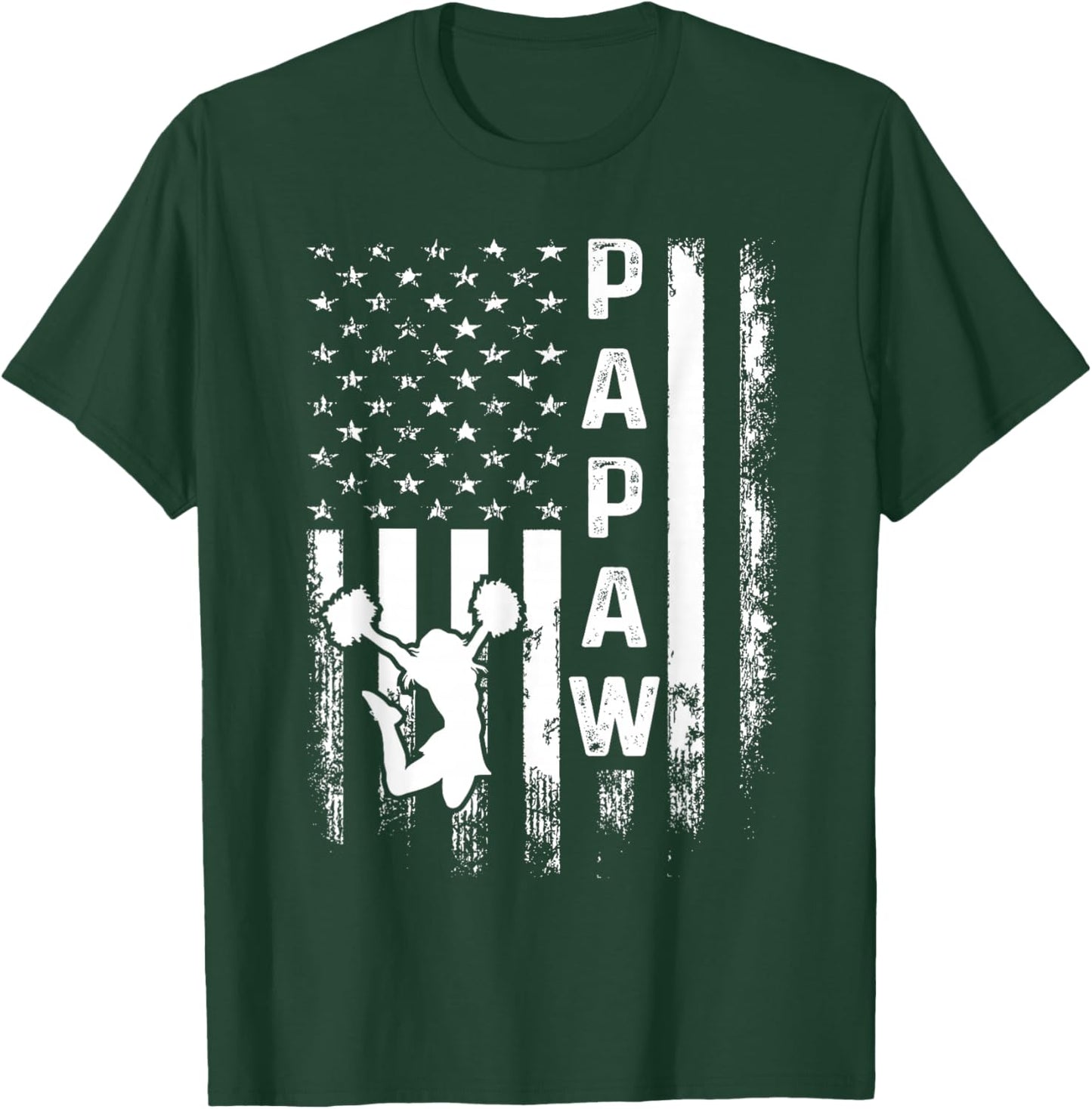 Cheerleader Cheer Papaw America Flag Vintage Xmas T-Shirt - T-Shirt | Forest