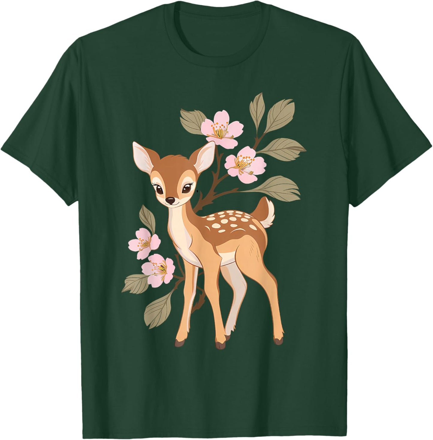 Cute Kawaii Japanese Graphic Deer Sakura Cherry Blossom T-Shirt - T-Shirt | Forest