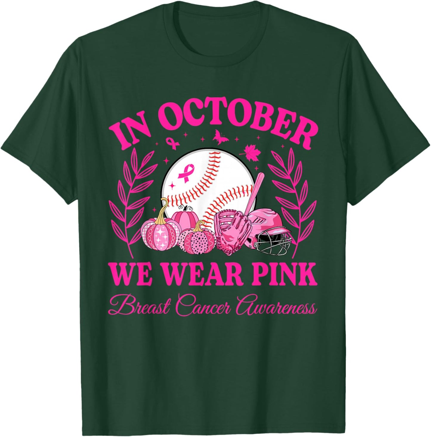 In October We Wear Pink Baseball Breast Cancer Kids Boy Girl T-Shirt - T-Shirt | Forest