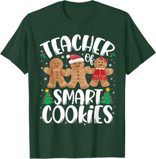 Christmas Teacher Of Smart Cookies Funny Cute Gingerbread T-Shirt - T-Shirt | Forest