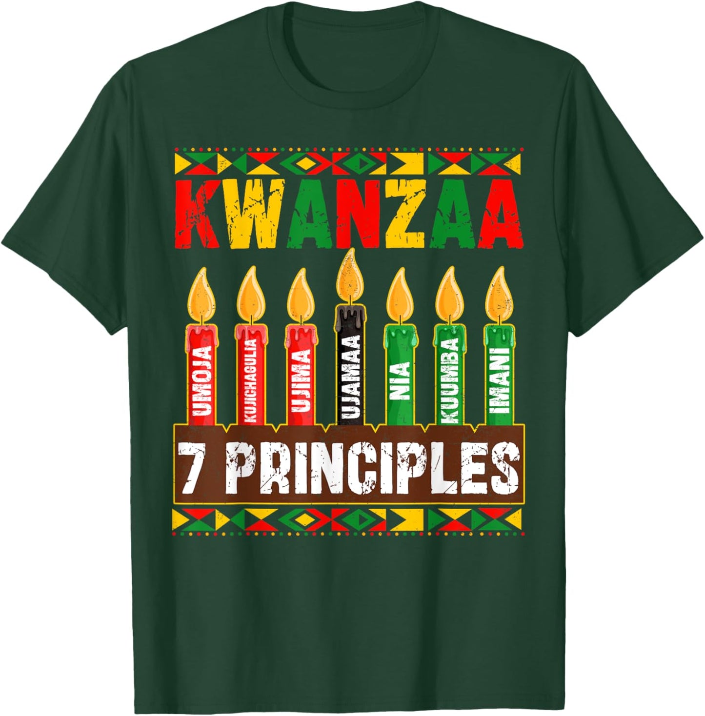 Happy Kwanzaa Kinara Seven Principles Candles Pan African T-Shirt - T-Shirt | Forest
