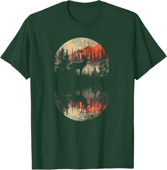 Whitetail Buck Deer Reflection Nature Wildlife Deer T-Shirt - T-Shirt | Forest