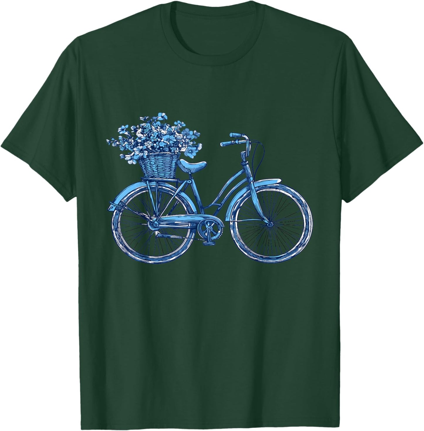 Bicycle with Basket of Flowers, Cyclist T-Shirt - T-Shirt | Forest