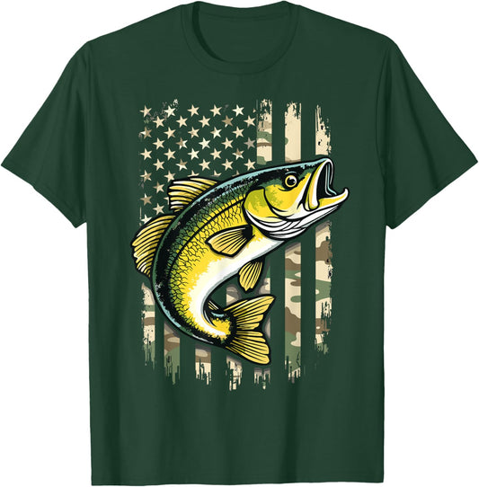 Fish Camo US Flag Cool Fishing Patriotic T-Shirt - T-Shirt | Forest