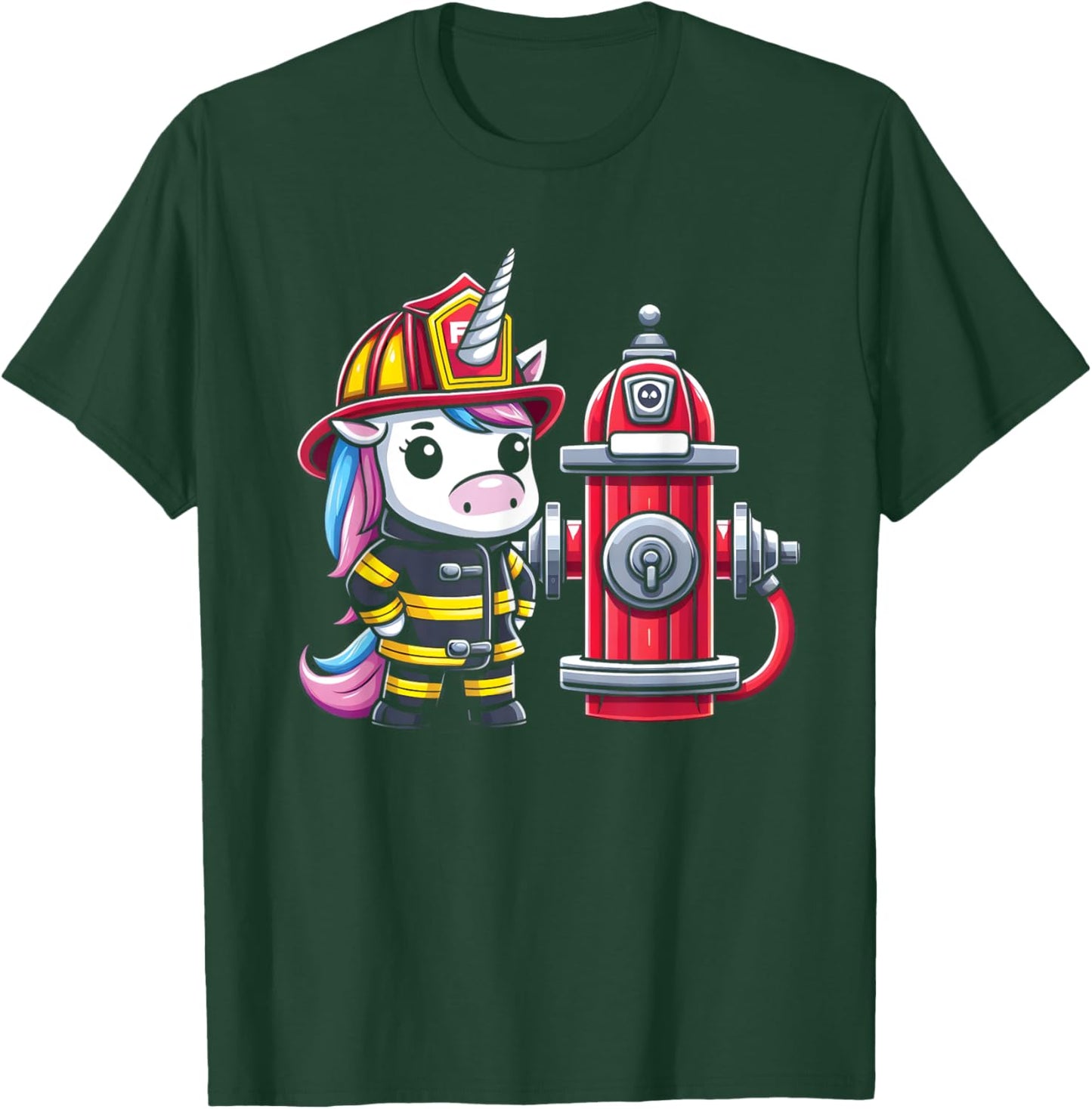Firefighter Unicorn Fire Hydrant Fireman Kids Firefighting T-Shirt - T-Shirt | Forest