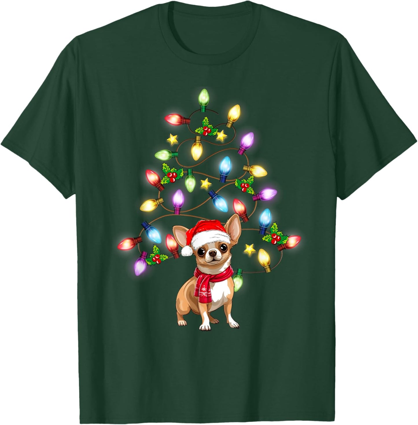 Chihuahua Cute Dog Santa Christmas Tree Decor T-Shirt - T-Shirt | Forest