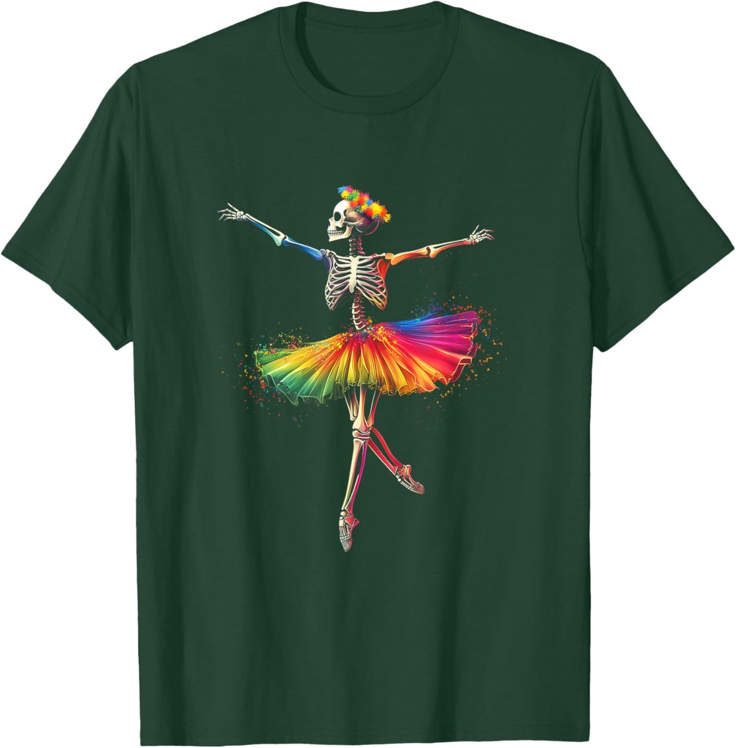 Halloween Skeleton Dancing Rainbow Ballerina Girls Women T-Shirt - T-Shirt | Forest