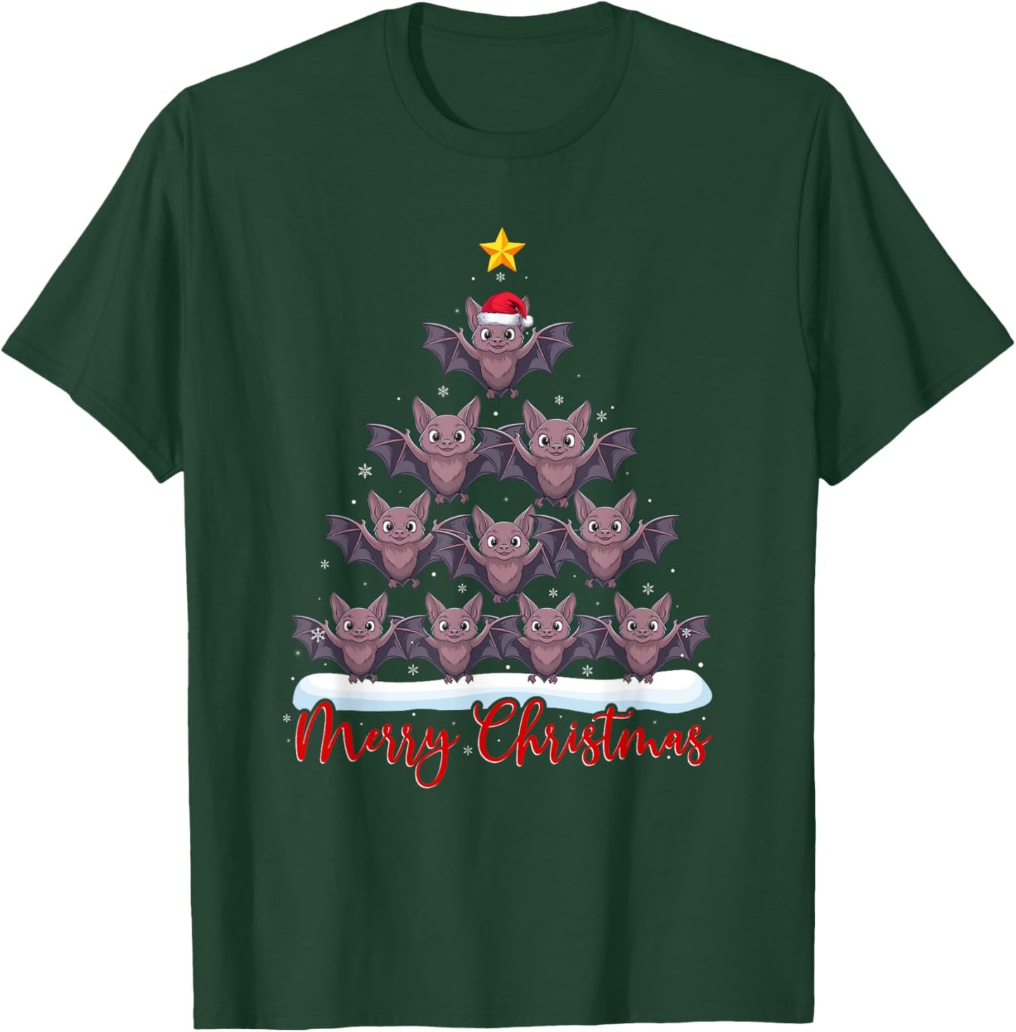 Santa Hat Ugly Xmas Funny Bat Christmas Tree T-Shirt - T-Shirt | Forest