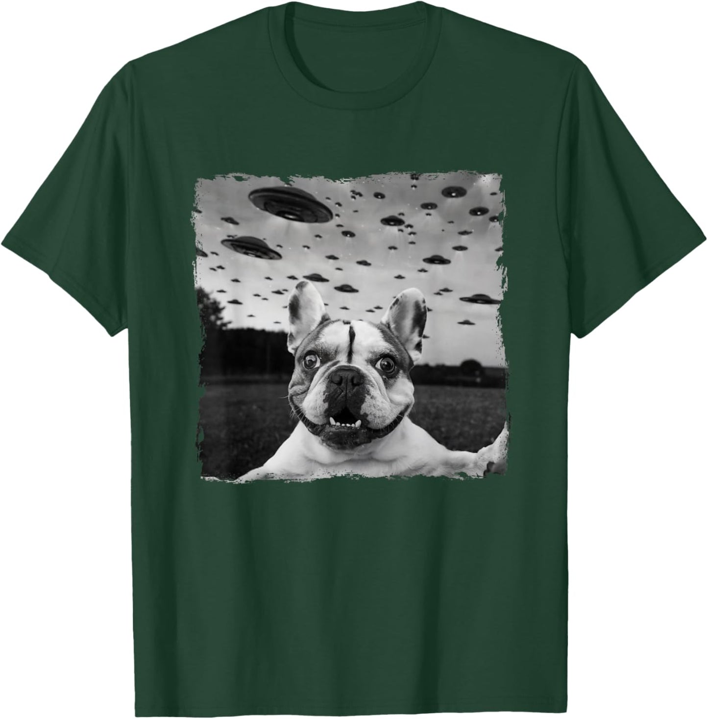French BullDog Selfie UFO Alien Abduction Halloween Dog T-Shirt - T-Shirt | Forest