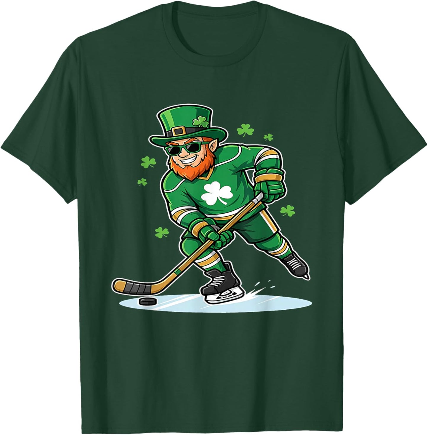 St Patricks Day Ice Hockey US Flag Saint Paddys Men Boys Kid T-Shirt - T-Shirt | Forest